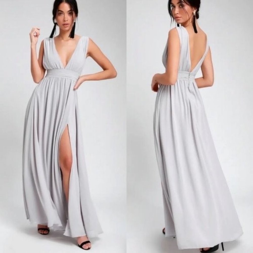 NWT - LULU's Heavenly Hues Light Grey Maxi Dress (M)